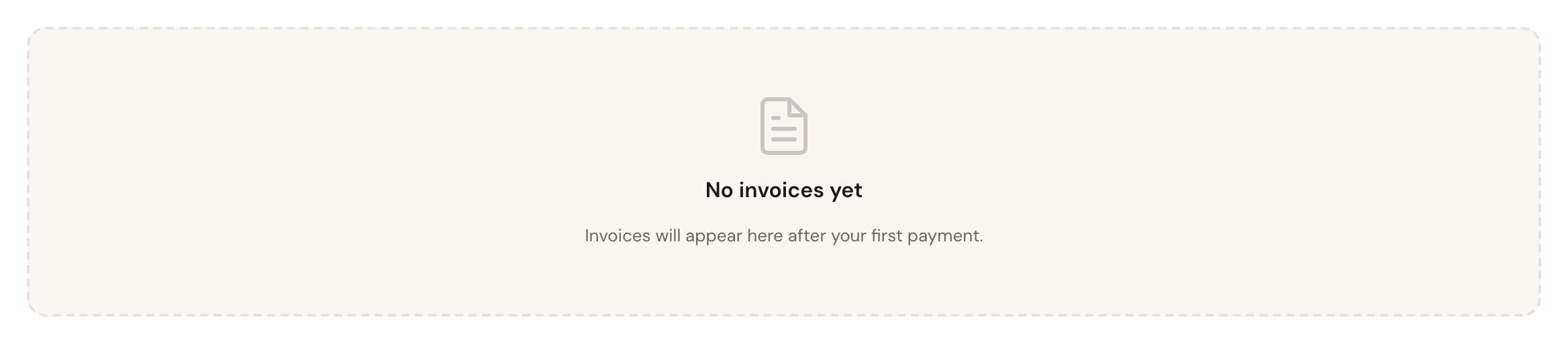 The empty list showing No invoices yet.
