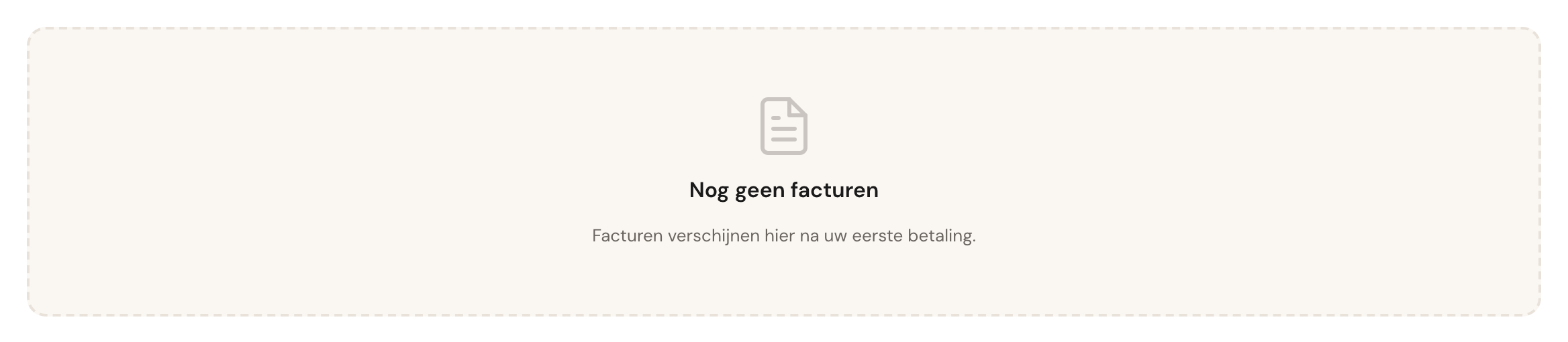 De lege lijst met de tekst Nog geen facturen.