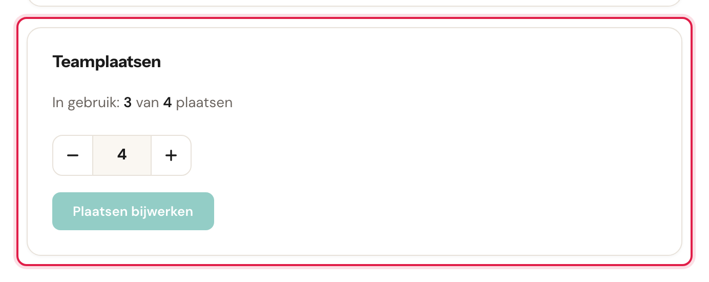 De kaart Teamplaatsen met de teller op vier en de knop Plaatsen bijwerken.