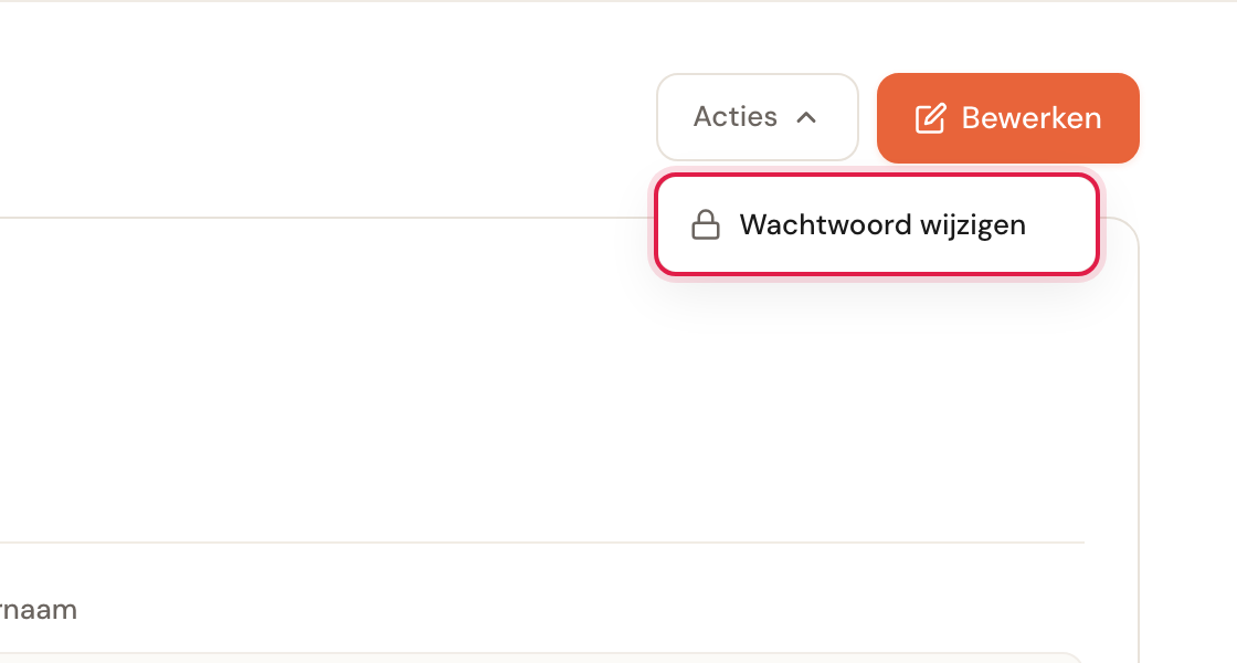 Het menu Acties met de optie Wachtwoord wijzigen.