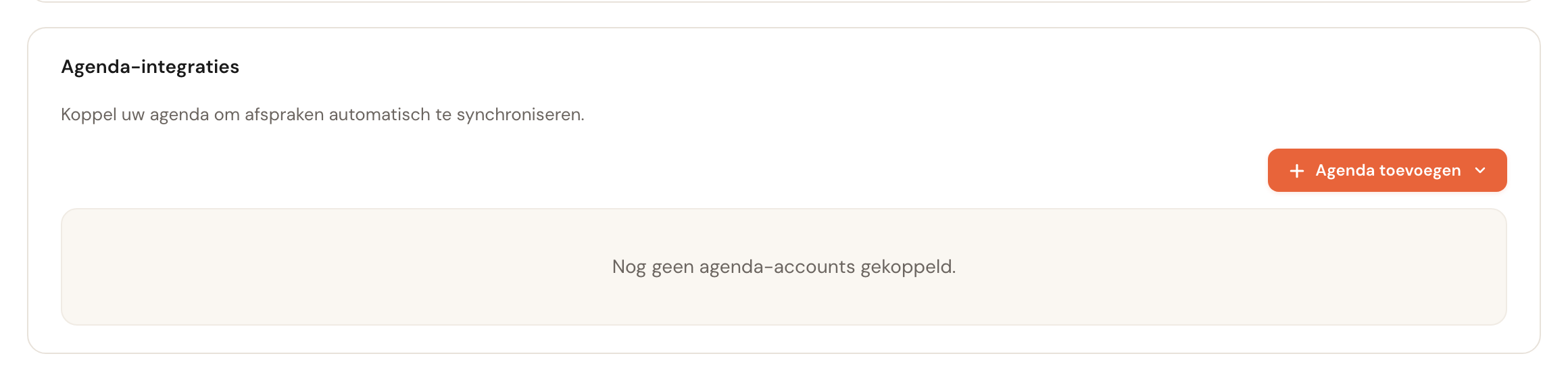 De kaart Agenda-integraties zonder gekoppelde accounts.