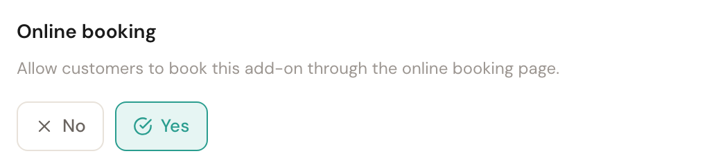 The Online booking choice with Yes selected, and Show duration to customers below it.