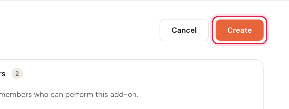 The Cancel and Create buttons at the top right, with Create highlighted.
