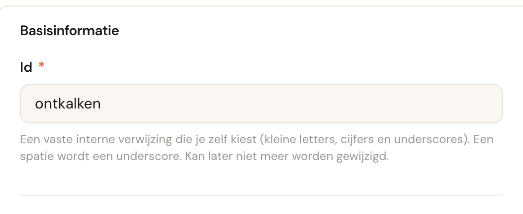 Het blok Basisinformatie met het veld Id ingevuld.