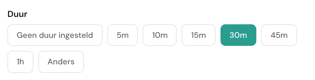 De duurknoppen van een extra: 5m tot 1h, met 30m geselecteerd.