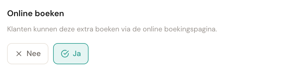 De keuze Online boeken met Ja geselecteerd en daaronder Duur tonen aan klanten.