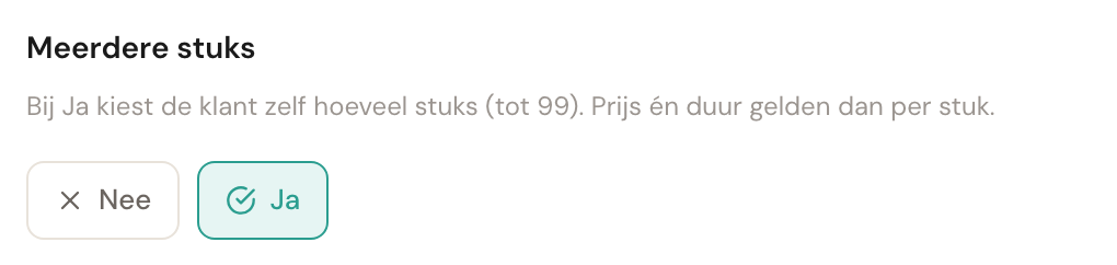 De keuze Meerdere stuks met Ja geselecteerd en de uitleg eronder.
