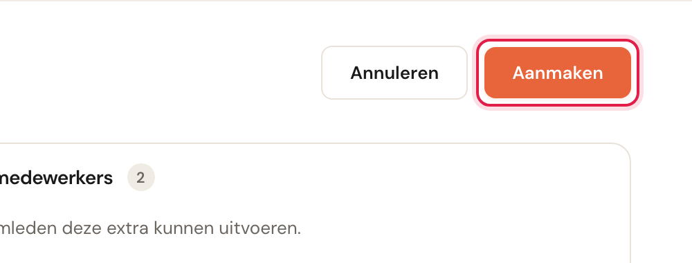 De knoppen Annuleren en Aanmaken rechtsboven, met Aanmaken gemarkeerd.