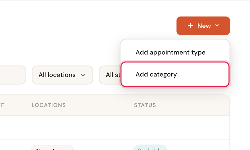 The open New menu with Add category highlighted.
