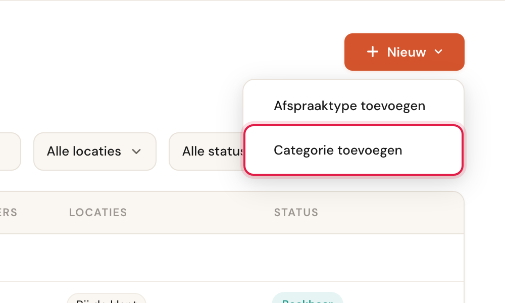 Het geopende Nieuw-menu met Categorie toevoegen gemarkeerd.