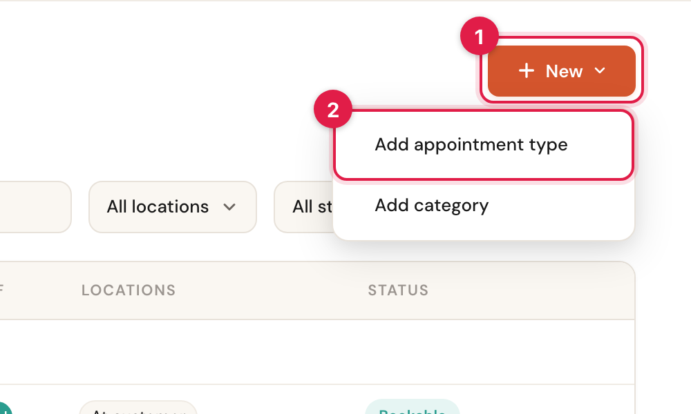 Click New and choose Add appointment type.