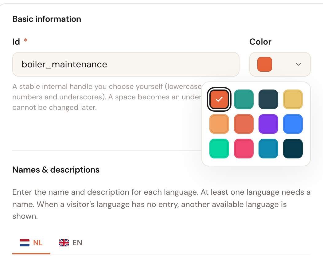 The open colour palette with twelve colours.