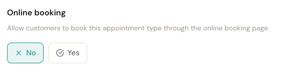 The Online booking choice with No selected.