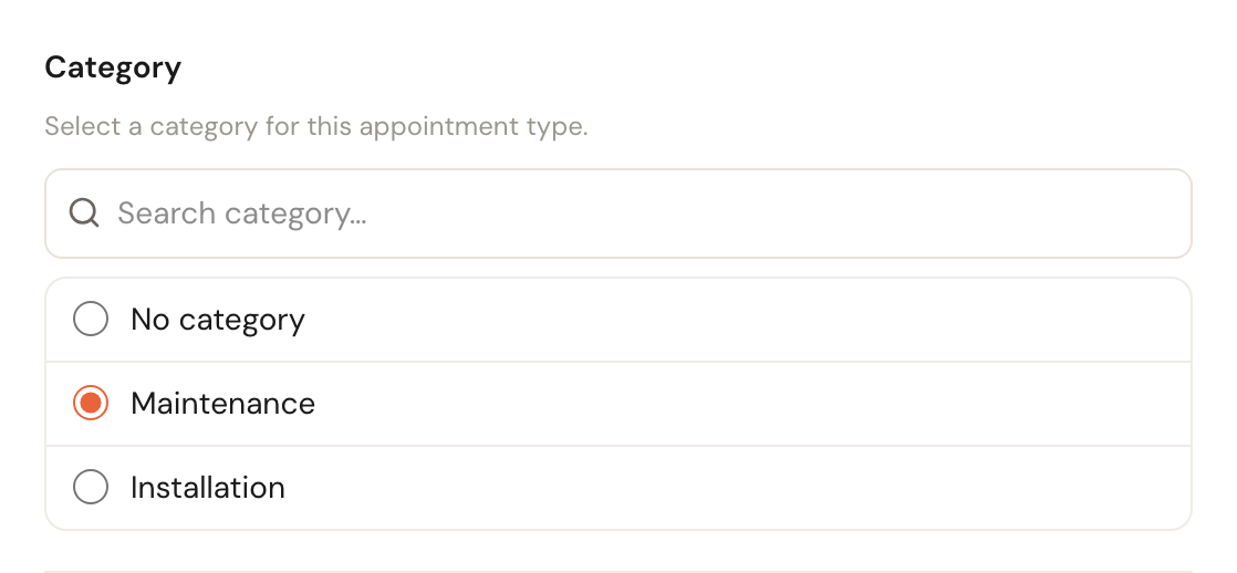 The category list with Maintenance selected.