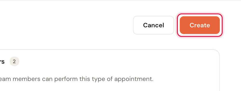 The Cancel and Create buttons at the top right, with Create highlighted.