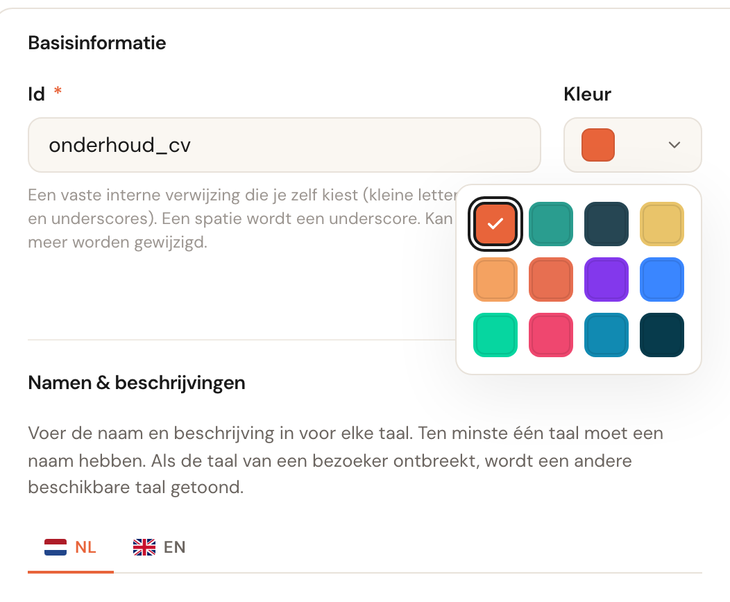 Het geopende kleurpalet met twaalf kleuren.