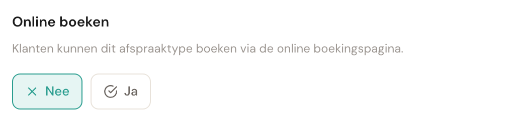 De keuze Online boeken met Nee geselecteerd.