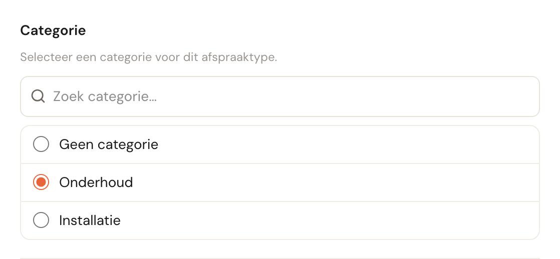 De categorielijst met Onderhoud gekozen.