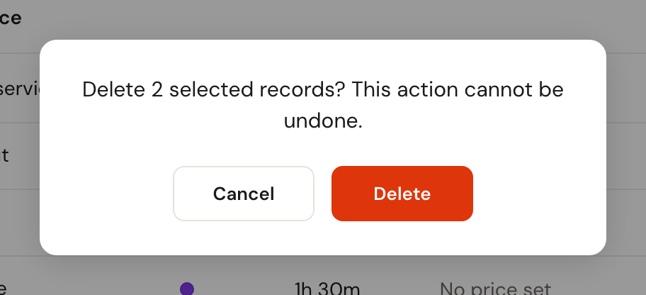 The confirmation dialog for deleting two selected records.