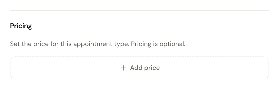 The Pricing block showing only the Add price button.