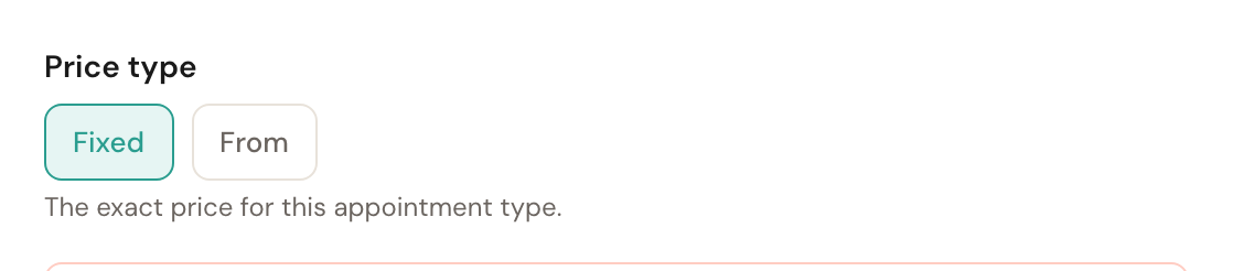 Price type with Fixed selected and its explanation underneath.