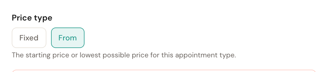Price type with From selected and the changed explanation underneath.