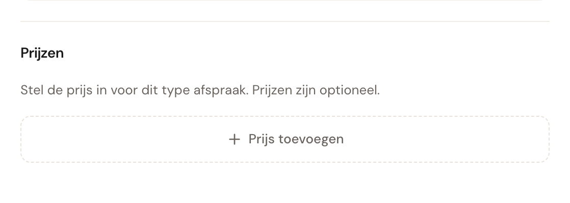 Het blok Prijzen met alleen de knop Prijs toevoegen.