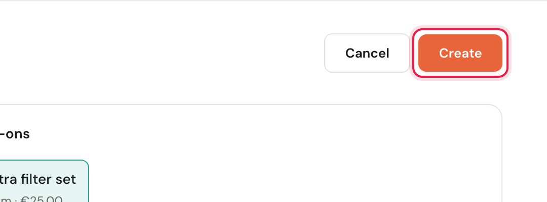 The Cancel and Create buttons at the top right, with Create highlighted.