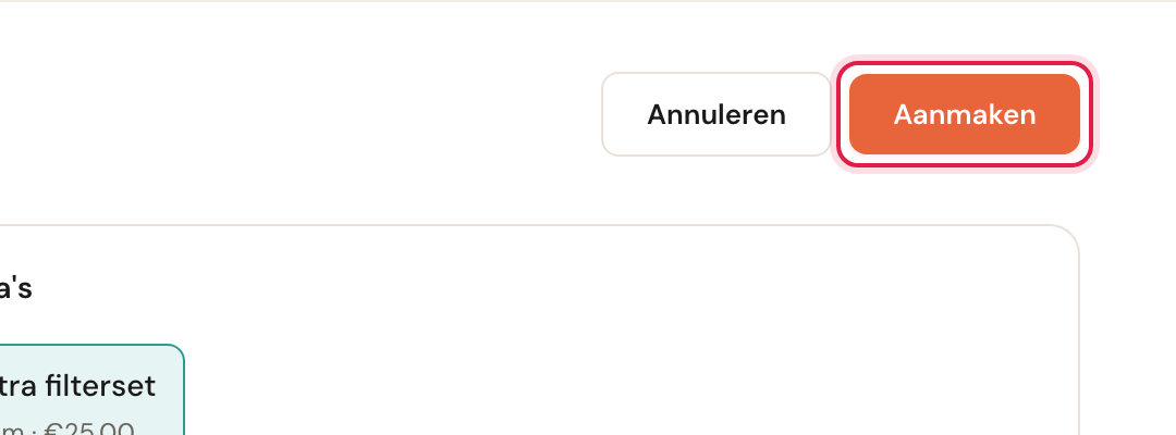 De knoppen Annuleren en Aanmaken rechtsboven, met Aanmaken gemarkeerd.