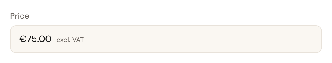 The Price field on the appointment: €75.00 excl. VAT.