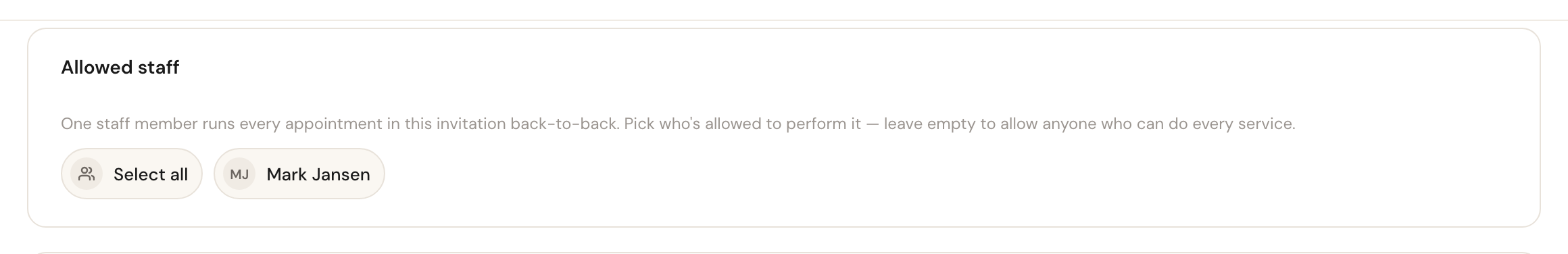 The Allowed staff block with only Mark Jansen as an option.