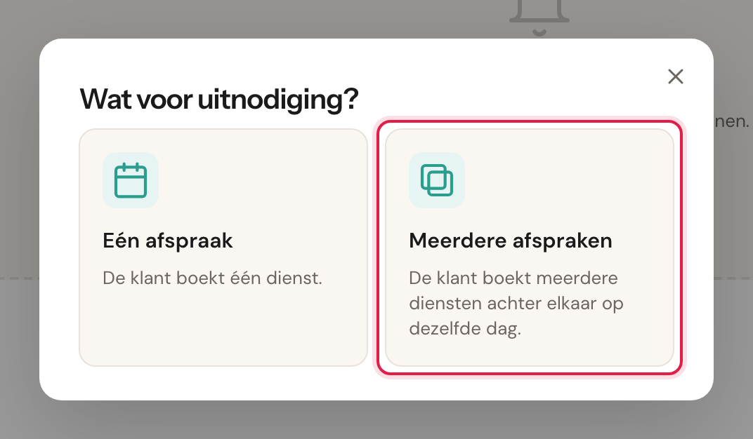 De keuze tussen Eén afspraak en Meerdere afspraken, waarbij Meerdere afspraken is gemarkeerd.