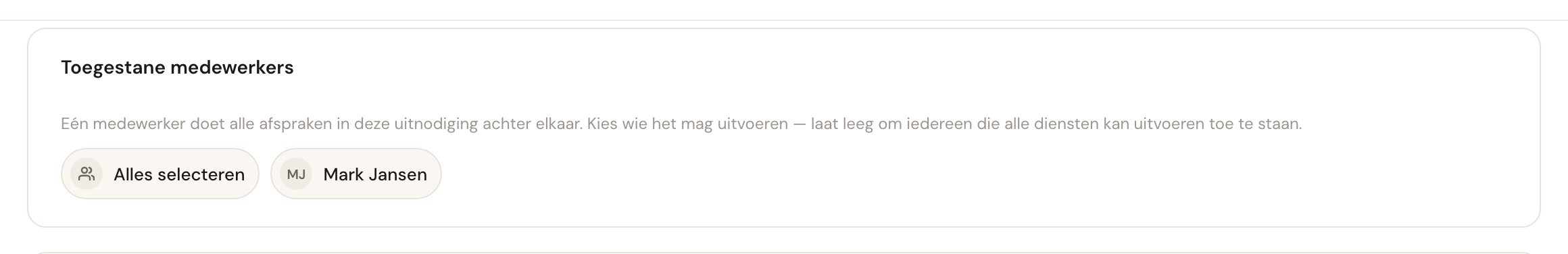 Het blok Toegestane medewerkers met alleen Mark Jansen als optie.