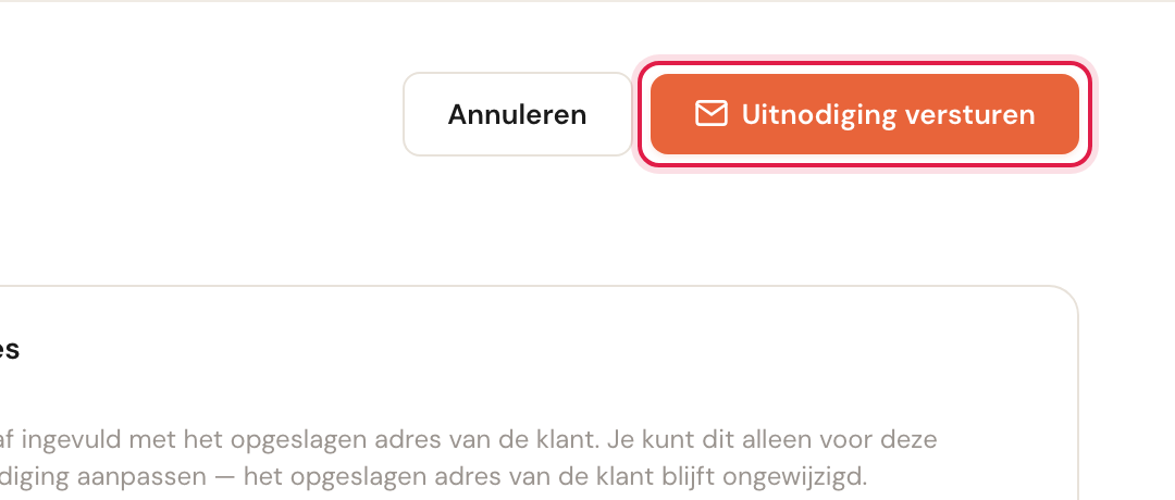 De knoppen Annuleren en Uitnodiging versturen rechtsboven.