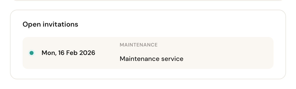 The Open invitations block with one outstanding invitation.