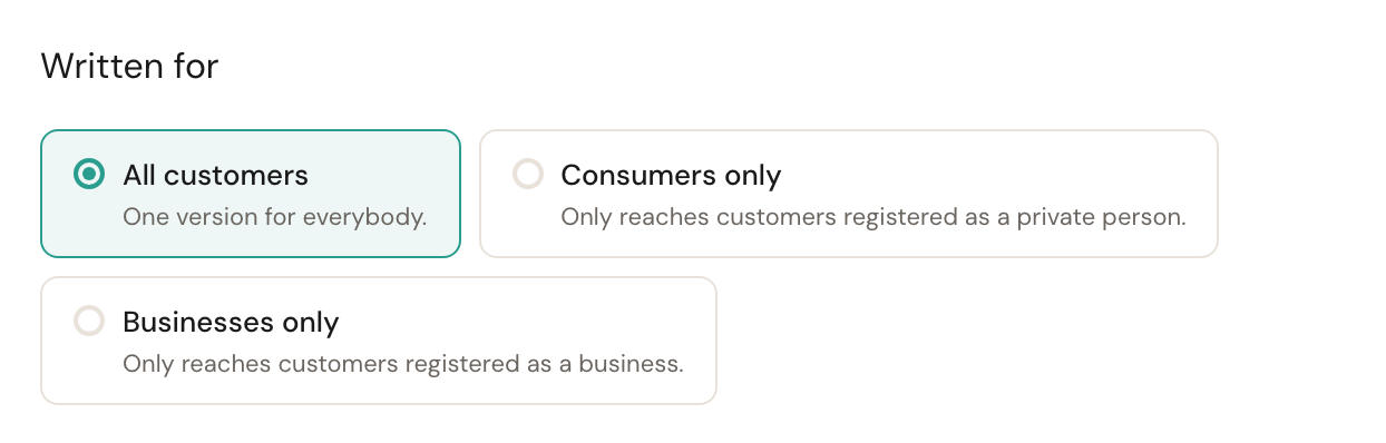 The same choice with All customers selected; the warning is gone.