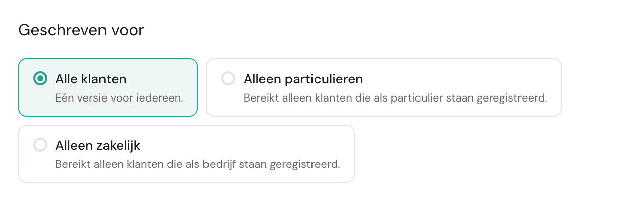 Dezelfde keuze met Alle klanten geselecteerd; de waarschuwing is verdwenen.