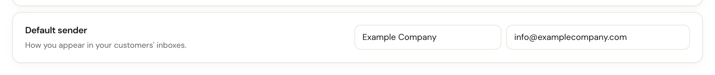 The Default sender card with a field for the sender name and a field for the reply-to address.