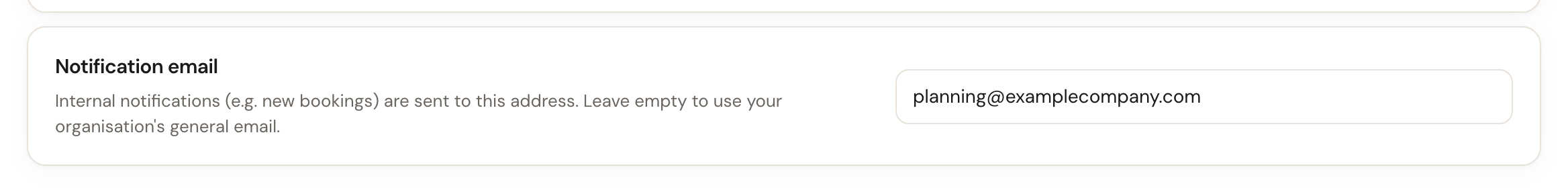 The Notification email card with an input field.