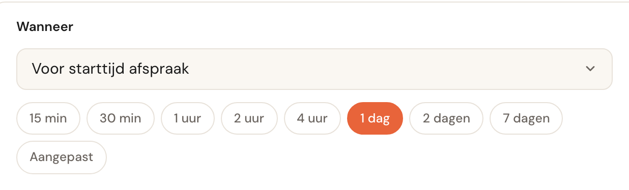 Het veld Wanneer met een keuzelijst en daaronder de tijdknoppen.