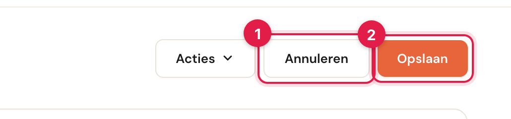 De knoppen Annuleren en Opslaan rechtsboven in de editor.