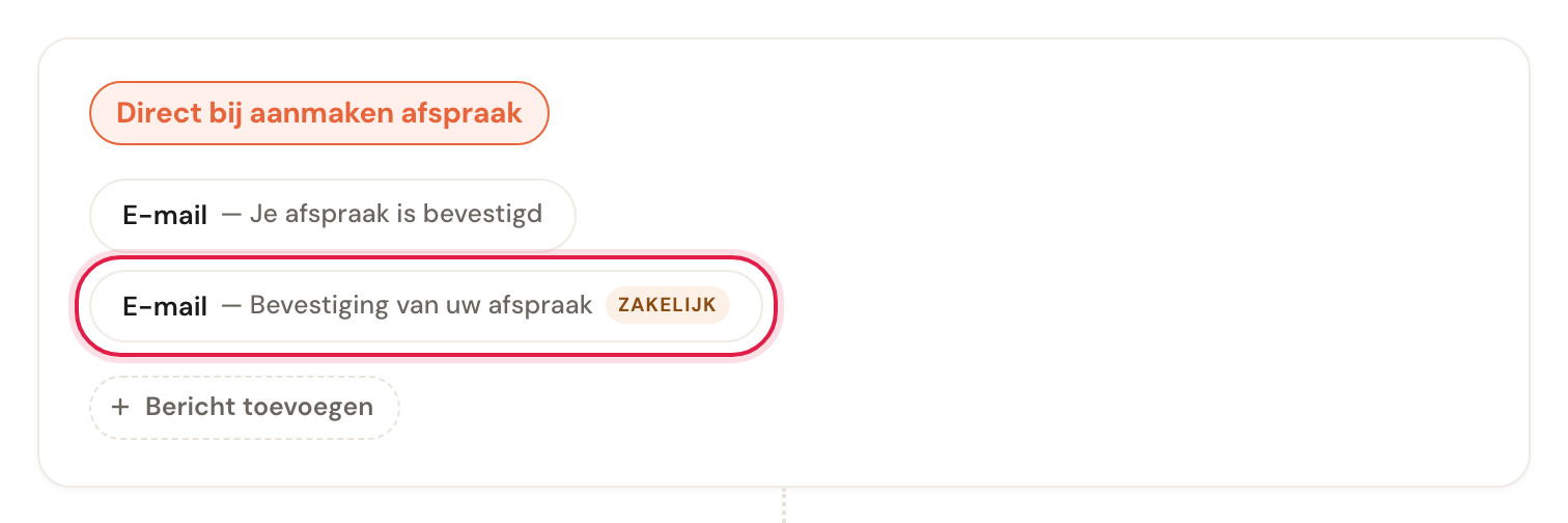 Twee bevestigingsmails op hetzelfde moment; de tweede draagt het label Zakelijk.