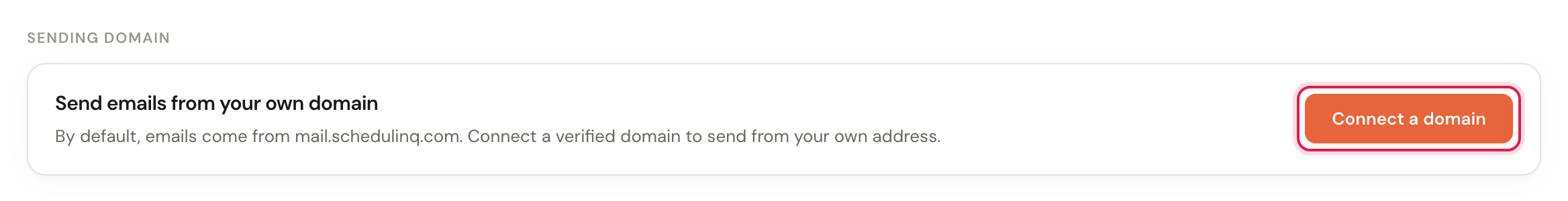 The Sending domain block with the Connect a domain button highlighted.
