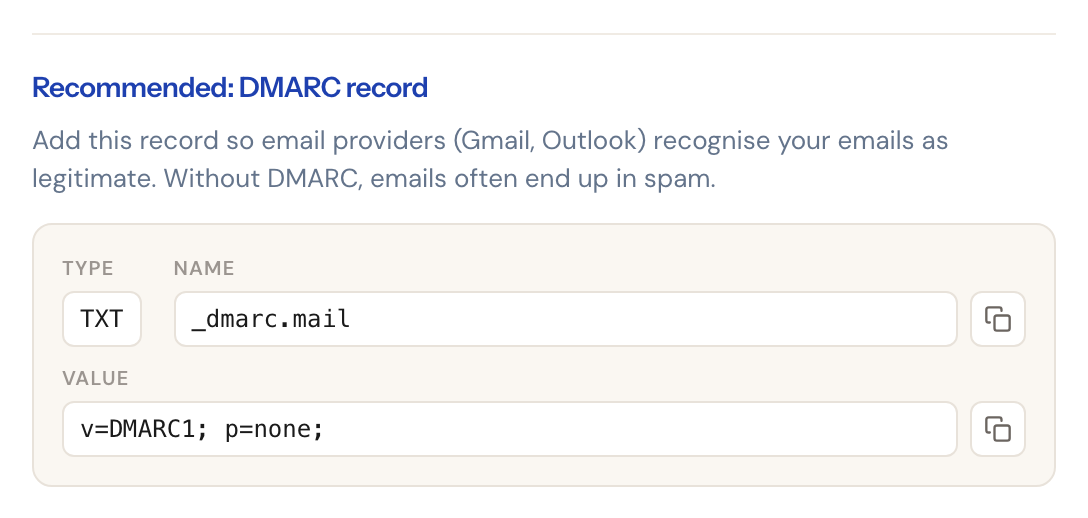 The recommended DMARC record below the required ones.