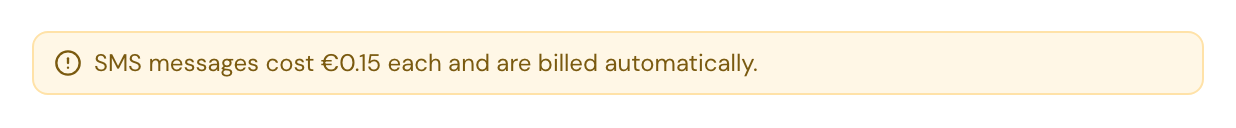 The notice that SMS messages are charged per message and billed automatically.