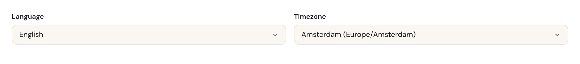 The Language and Timezone dropdowns.