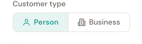 The Person and Business choice at the top of the customer form.