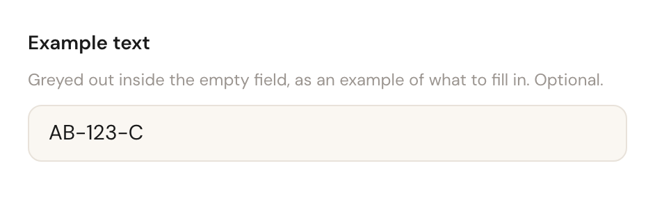 The Example text box with its explanation underneath and AB-123-C filled in.