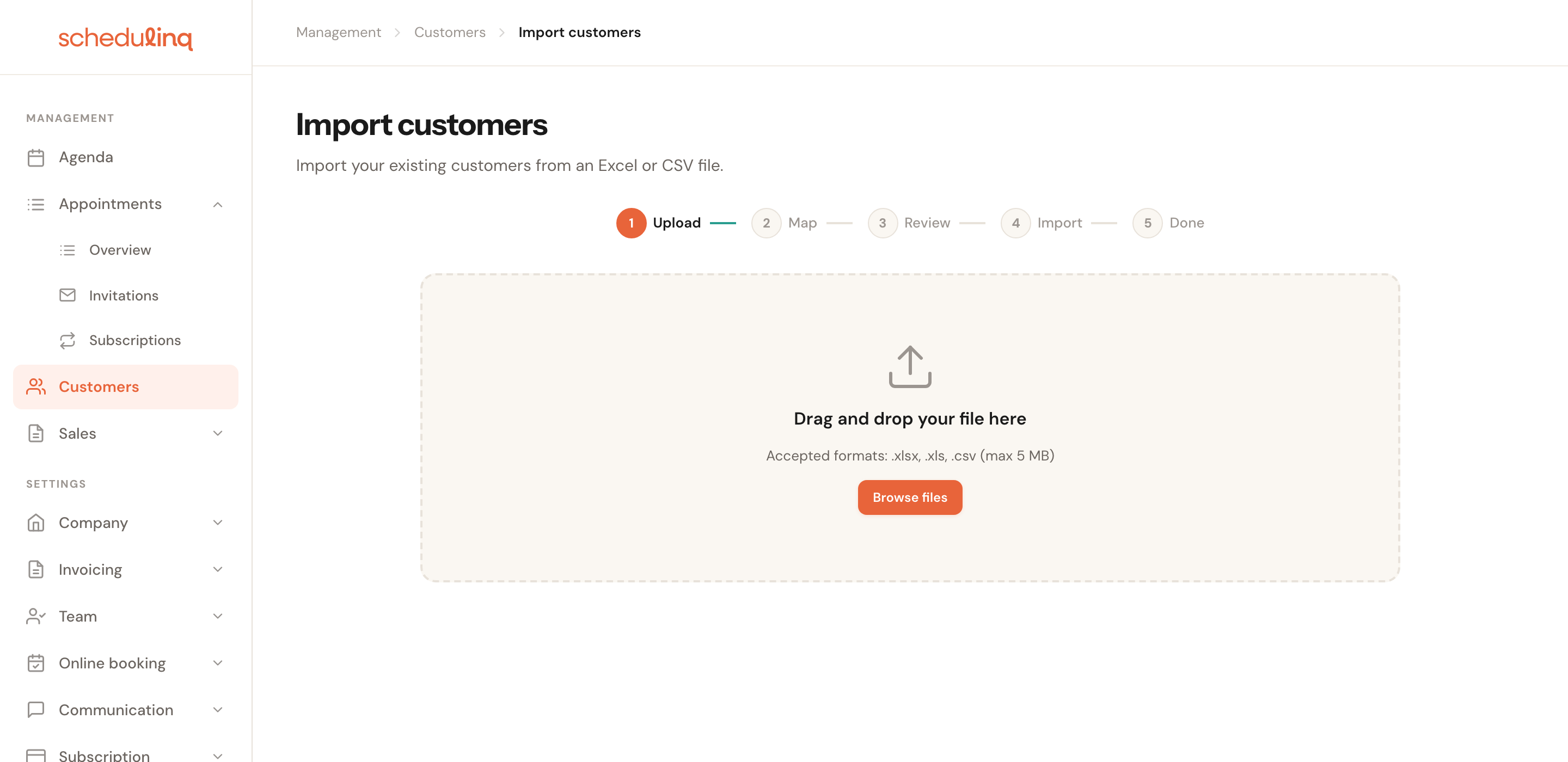 The upload screen with a drop zone and a Browse files button.