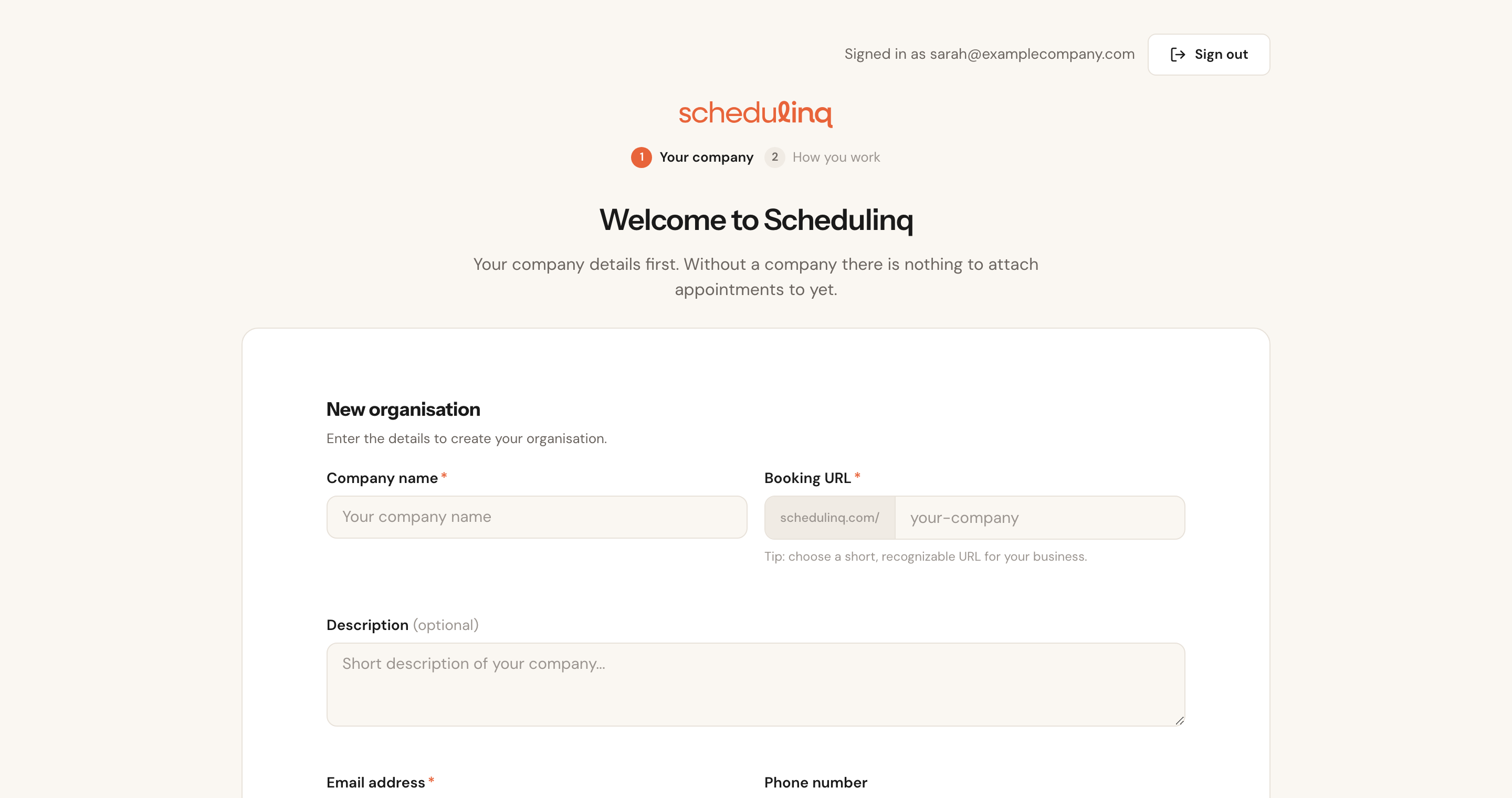 You are signed in straight away and set up your company on the welcome screen.